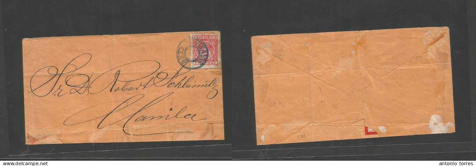 Philippines. C. 1898-9. Aguinaldo Issue. Vigayas, Cebu - Manila. Fkd Env, Single 2c Red, Tied Town Doble Ring. Fine. - Filippijnen