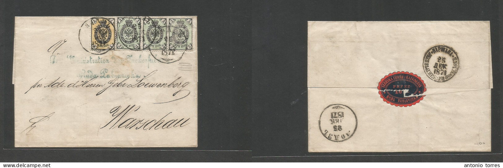 Poland. 1871 (25 Apr) Russian Postal Admin, Labianka - Warsaw (25 Apr) Same Day Circulated Multifkd E At 10 Kop Rate, Ti - Other & Unclassified