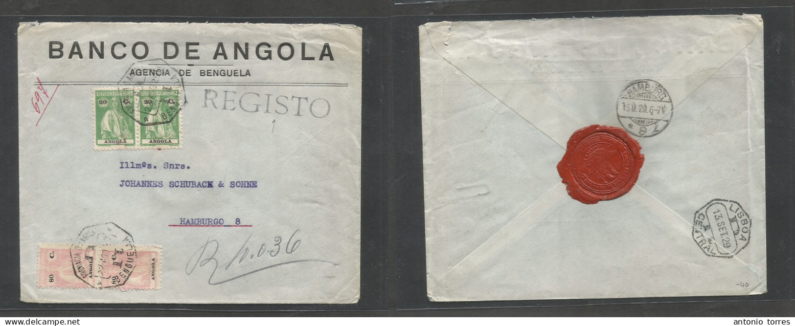 Portugal-Angola. 1929 (22 Aug) Benguella - Germany, Hamburg (16 Sept) Via Lisboa (13 Sept) Registered Ceres Issue Mutlfk - Andere & Zonder Classificatie