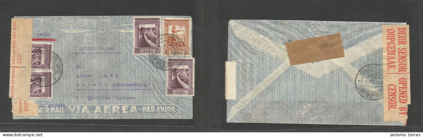 Portugal-Angola. 1941 (9 July) Benguella - South Africa, Joburg. Air Multifkd Envelope Via Lobito, At 2,85 Esc Rate, Tie - Autres & Non Classés