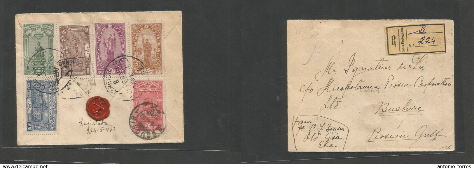 Portugal-India. 1932 (24 May) Se - Persia, Bushire (15 June) Registered Reverse Multifkd Env. Francisco X Air Issue. Rar - Other & Unclassified