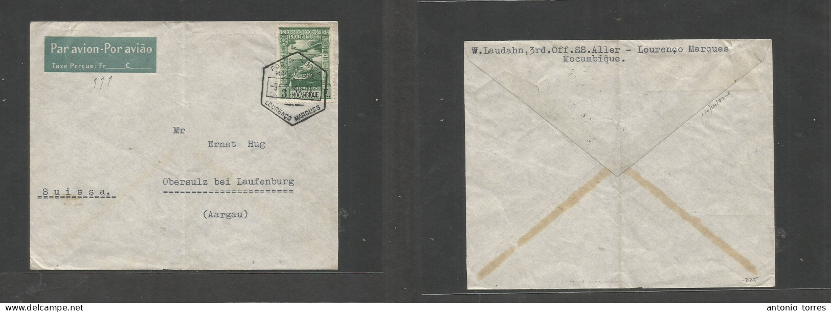 Portugal-Mozambique. 1940 (9 Febr) L. Marques - Switzerland, Aargau. Air Multifkd Env, With Special Print / Air Label Ty - Altri & Non Classificati