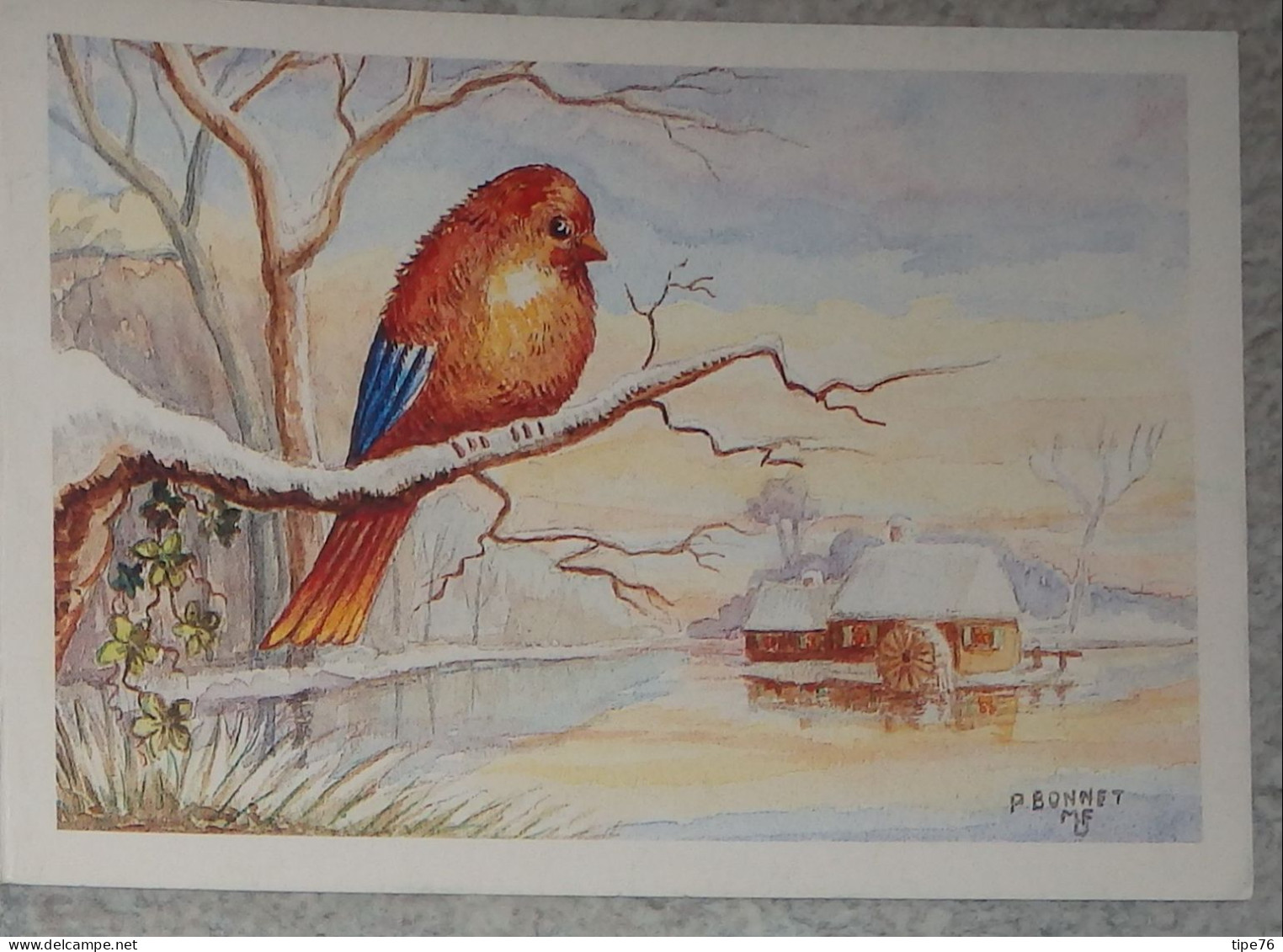 Petit Calendrier Poche 1990 Peinture Bonnet Oiseau Neige - Boulangerie Trevol Allier - Small : 1981-90