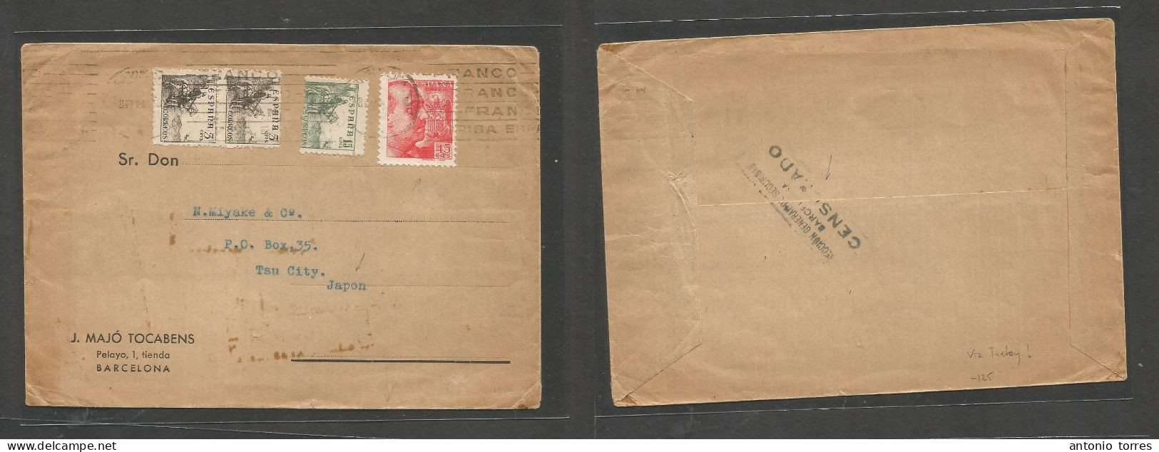 E-Guerra Civil. 1941 (8 Febr) Barcelona - Japon, Tsu City. Carta Con Franqueo Y Censura Española, Sin Control Nazi Alema - Autres & Non Classés