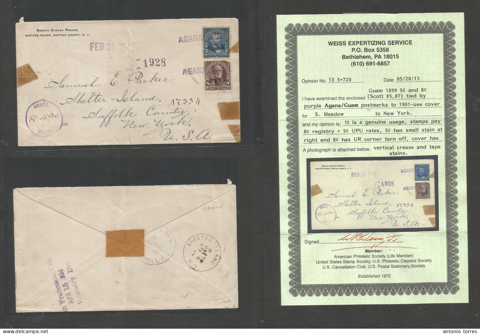 E-Marianas Islands. 1901 (28 Feb) Agana . USA, NY, Suffolk (Apr 22) Comercial Registered Multifkd US Ovptd Stamps Stline - Autres & Non Classés