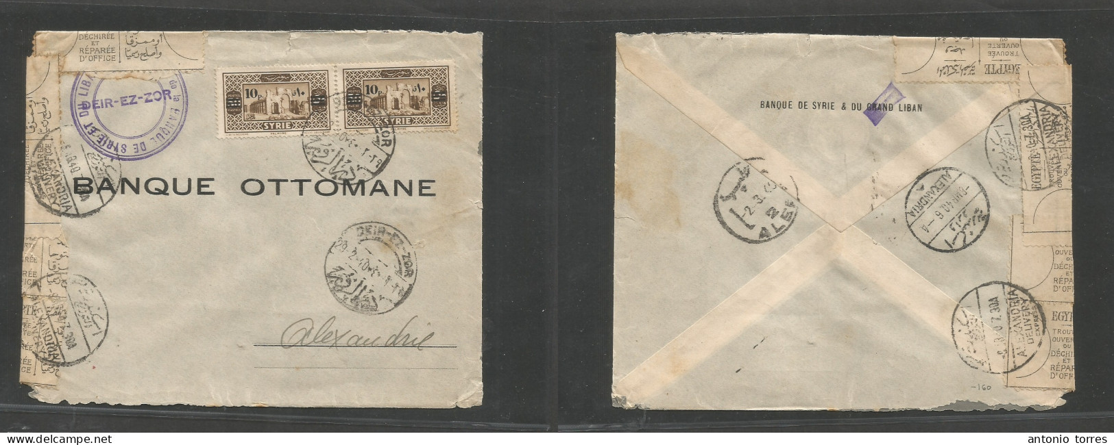 Syria. 1940 (29 Febr, Leap Year) Deir Ez Zor - Alexandria, Egypt (6 March) Via Alep. Multifkd Envelope, Arriving Opened - Syria