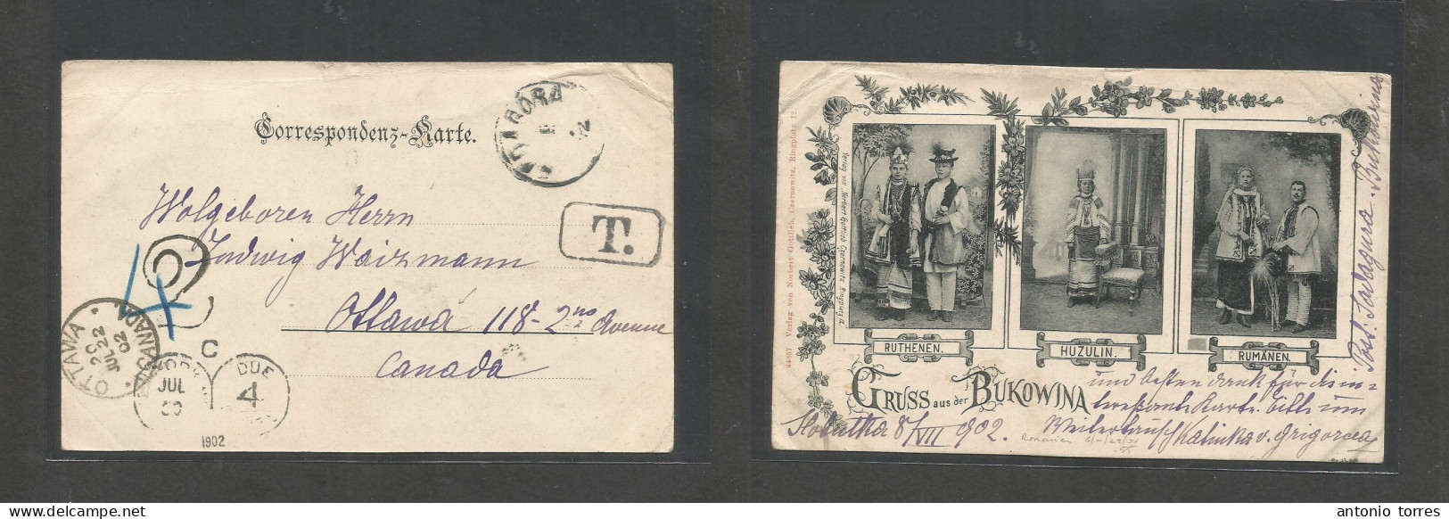 Ukraine. 1902 (8 Aug) Slobutka, Bukowine. Multifkd + Taxed Swiss Aus To Canada, Ottawa (22 July) 02) Via NY With Various - Ukraine