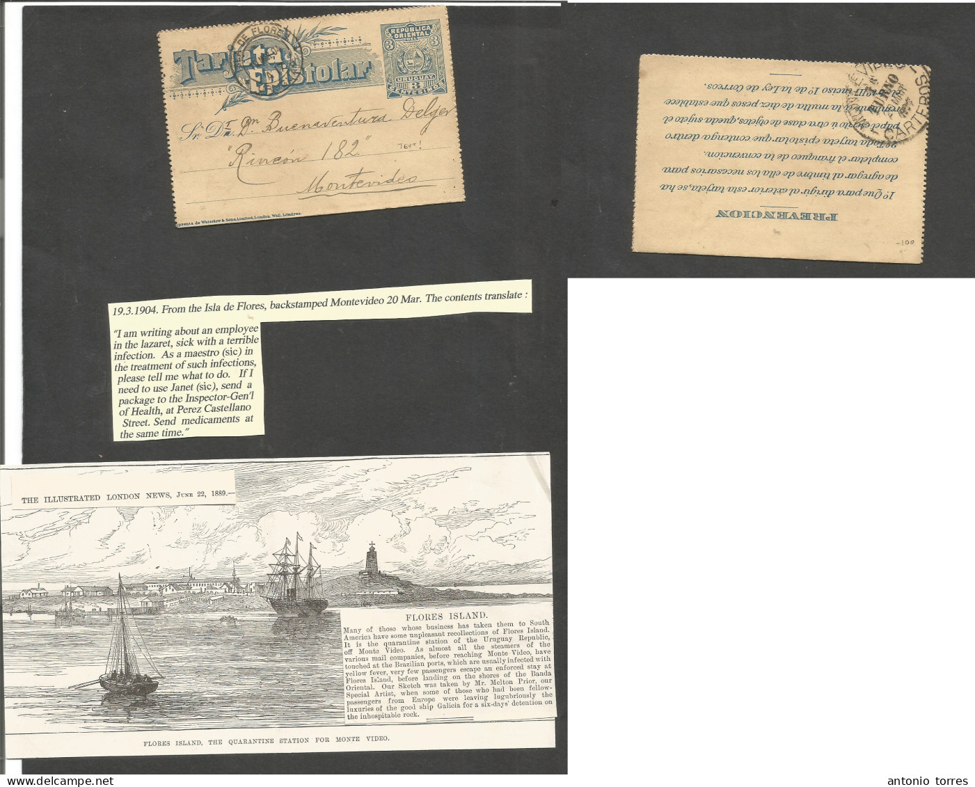 Uruguay. 1904 (19 March) Isla De Flores, Lazaretto Point - Montevideo. Internal 3c Blue Stat Lettersheet With Text About - Uruguay