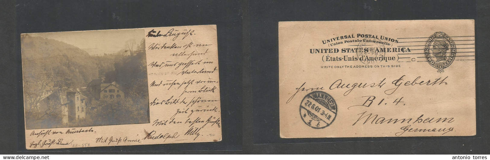 Usa - Stationery. 1901 (17 June) NYC - Germany, Mannheim (27 June) 2c Block Stat Card, With Reverse Early Photo Stock Of - Other & Unclassified