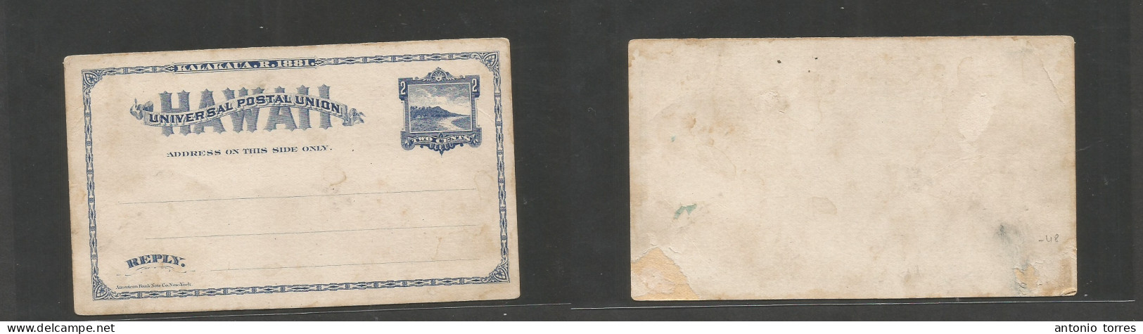 Usa - Hawaii. 1881. Kalakaua. Reply Half 2c Black Blue Stationary Card. Mint. Fine. - Sonstige & Ohne Zuordnung