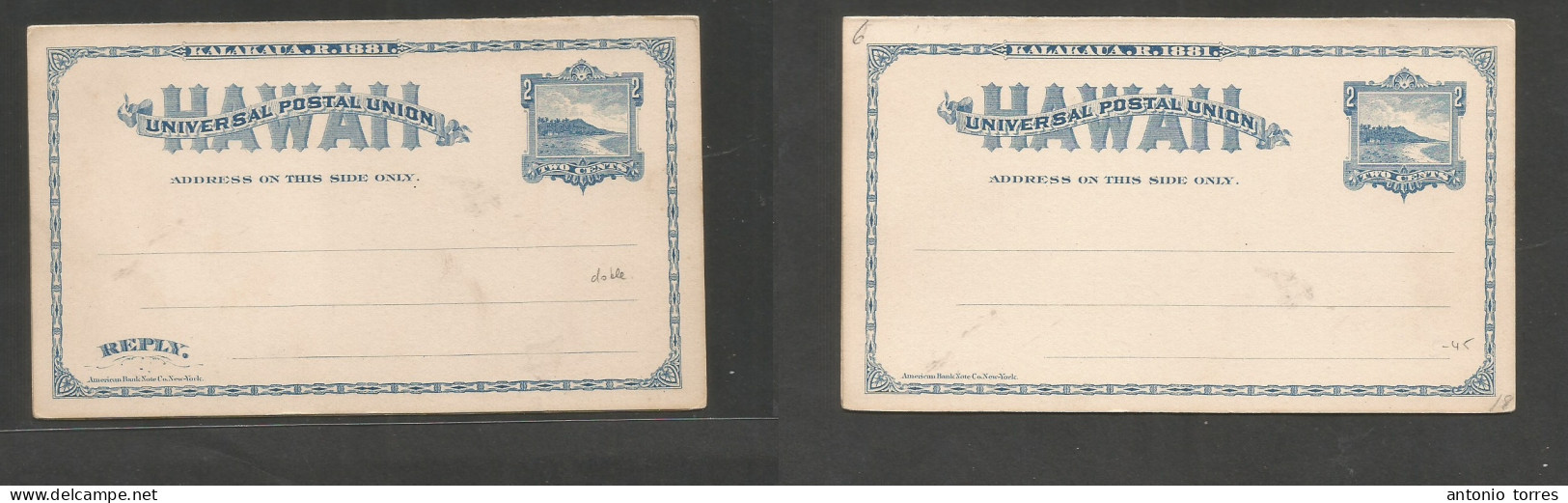 Usa - Hawaii. 1881. 2c Blue Doble Mint Stat Card. Fine. - Otros & Sin Clasificación