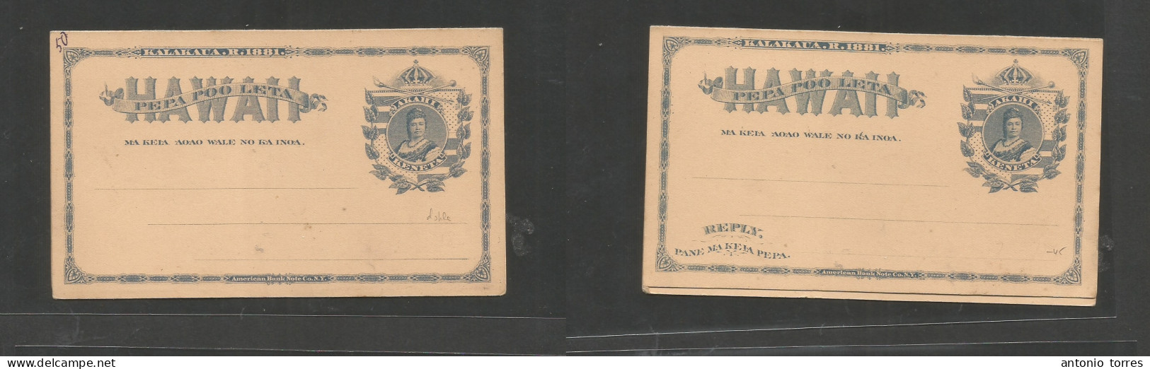 Usa - Hawaii. 1881. Blue Grey Local Doble Stationary Card On Yellowish. Fine. - Autres & Non Classés