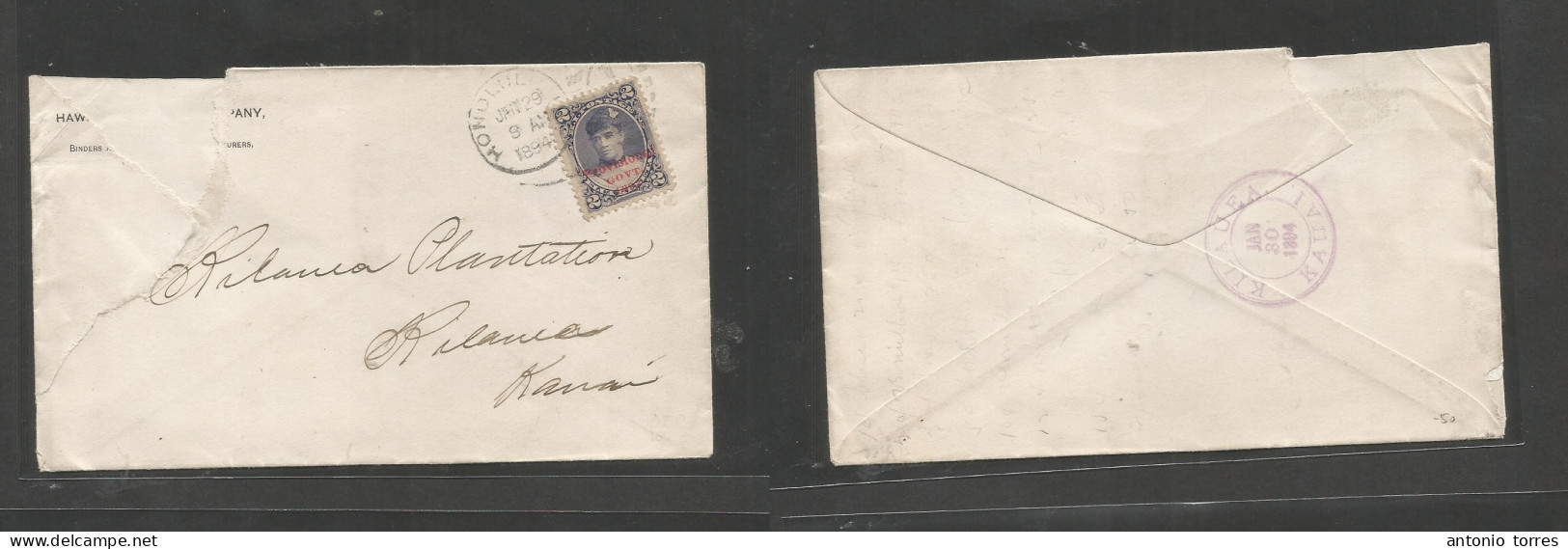 Usa - Hawaii. 1894 (29 Jan) Honolulu - Kilauea, Kanai (30 Jan) Provisional Red Ovptd 2c Stamp, Tied Cds Grill, On Scarce - Autres & Non Classés