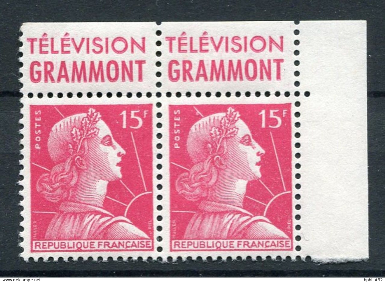 !!! 15 F MARIANNE DE MULLER PAIRE AVEC BANDE PUB GRAMMONT NEUVE ** - Unused Stamps
