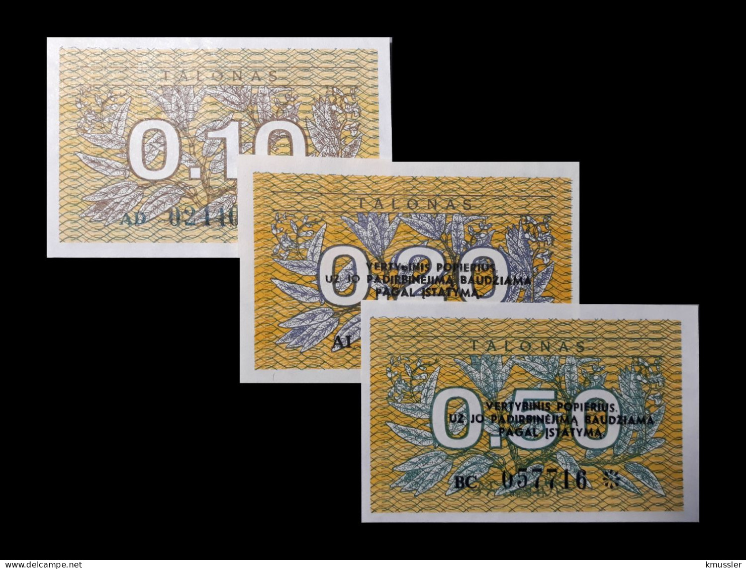 # # # Set 3 Banknoten Aus Litauen (Lietuva) 0,10 Bis 0,50 Talonas 1991 (P-29 Bis P31) UNC # # # - Lituania