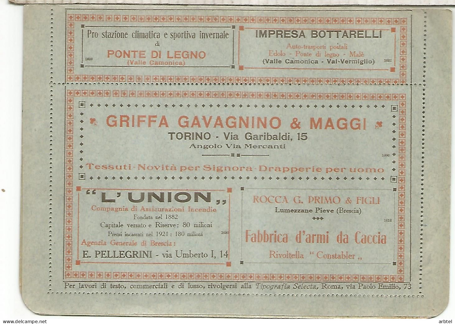 ITALIA BONITA BLP BUSTA LETTEREA POSTALE CON PUBLICIDAD DE AGUA ESCOPETA CAZA ROMA DEPORTES INVIERNO TRANSPORTE SEGUROS - Tiro (armi)