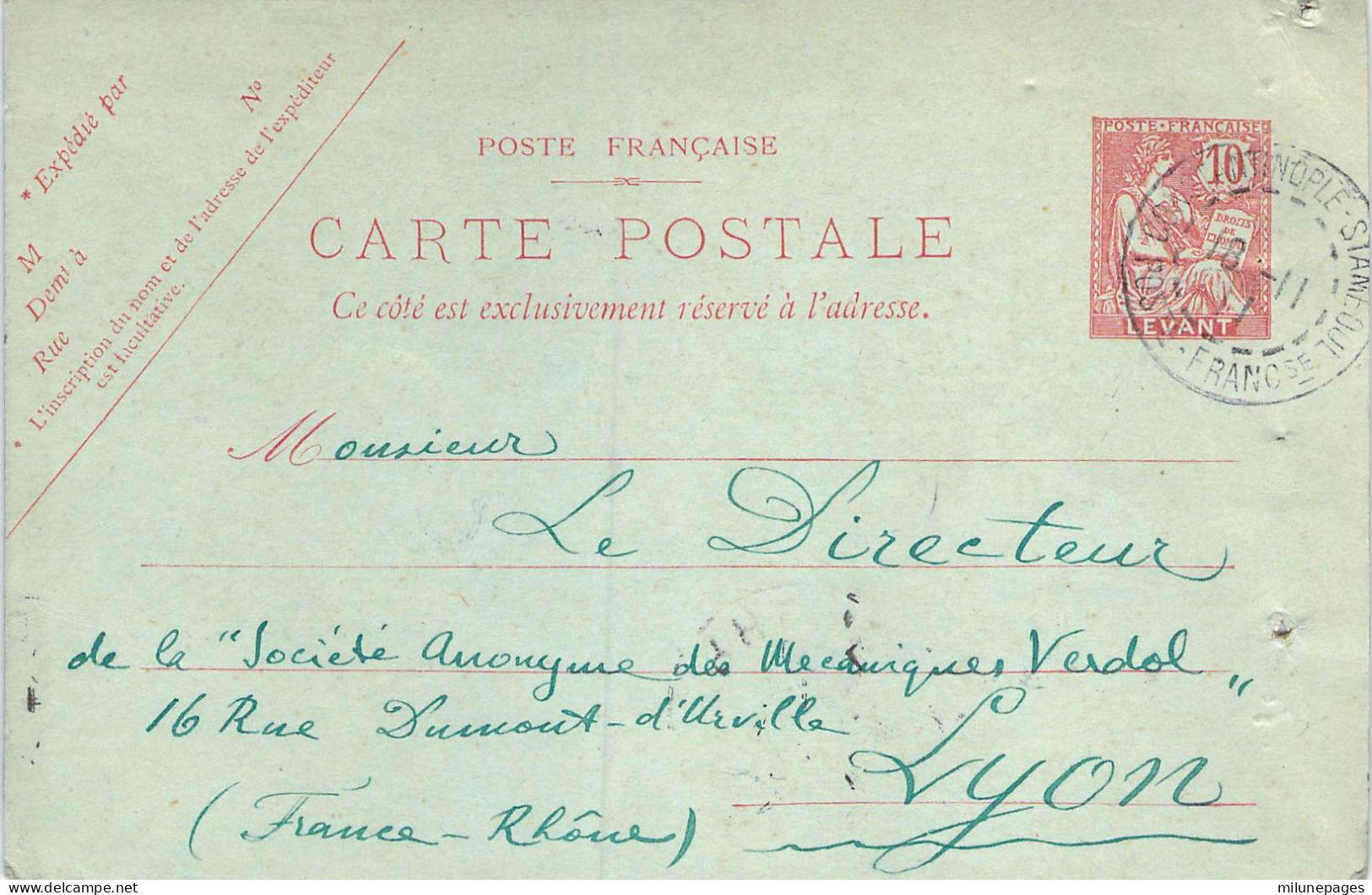 Entier Postal Levant Français 10c. Mouchon Retouché Obl. Constantinople Stamboul 18-11-11 Pour Lyon - Lettres & Documents