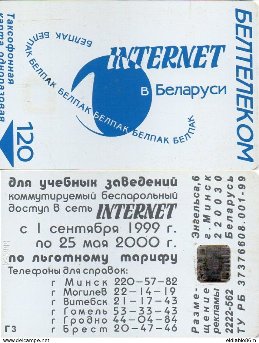 BELARUS - CHIP CARD - INTERNET IN BELARUS BLUE - 120 UNITS - TARIF TA26 Г3  (HIGHLY USED) - Belarús