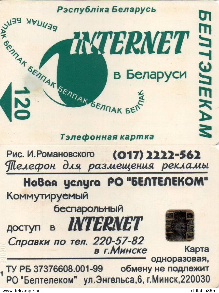 BELARUS - CHIP CARD - INTERNET IN BELARUS GREEN - 120 UNITS - TARIF TA26 Г1  (HIGHLY USED) - Wit-Rusland