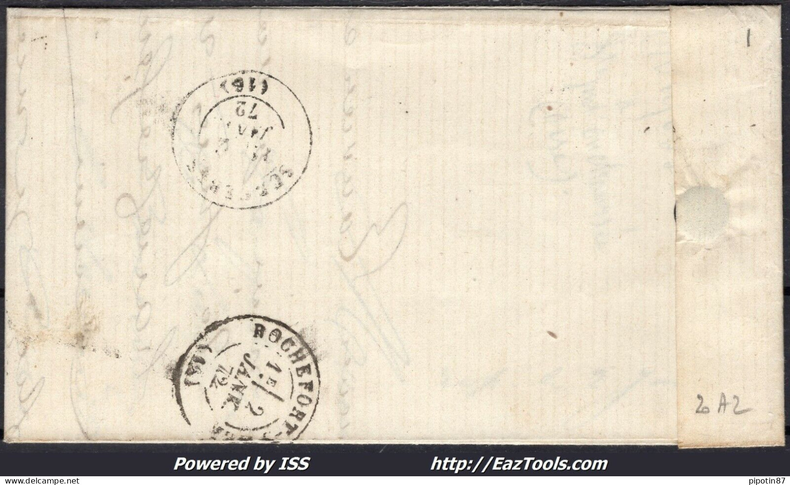 FRANCE N°60A SUR LETTRE GC 3697 ST JUST EN CHAUSSÉE OISE + CAD DU 31/12/1871 - 1871-1875 Ceres