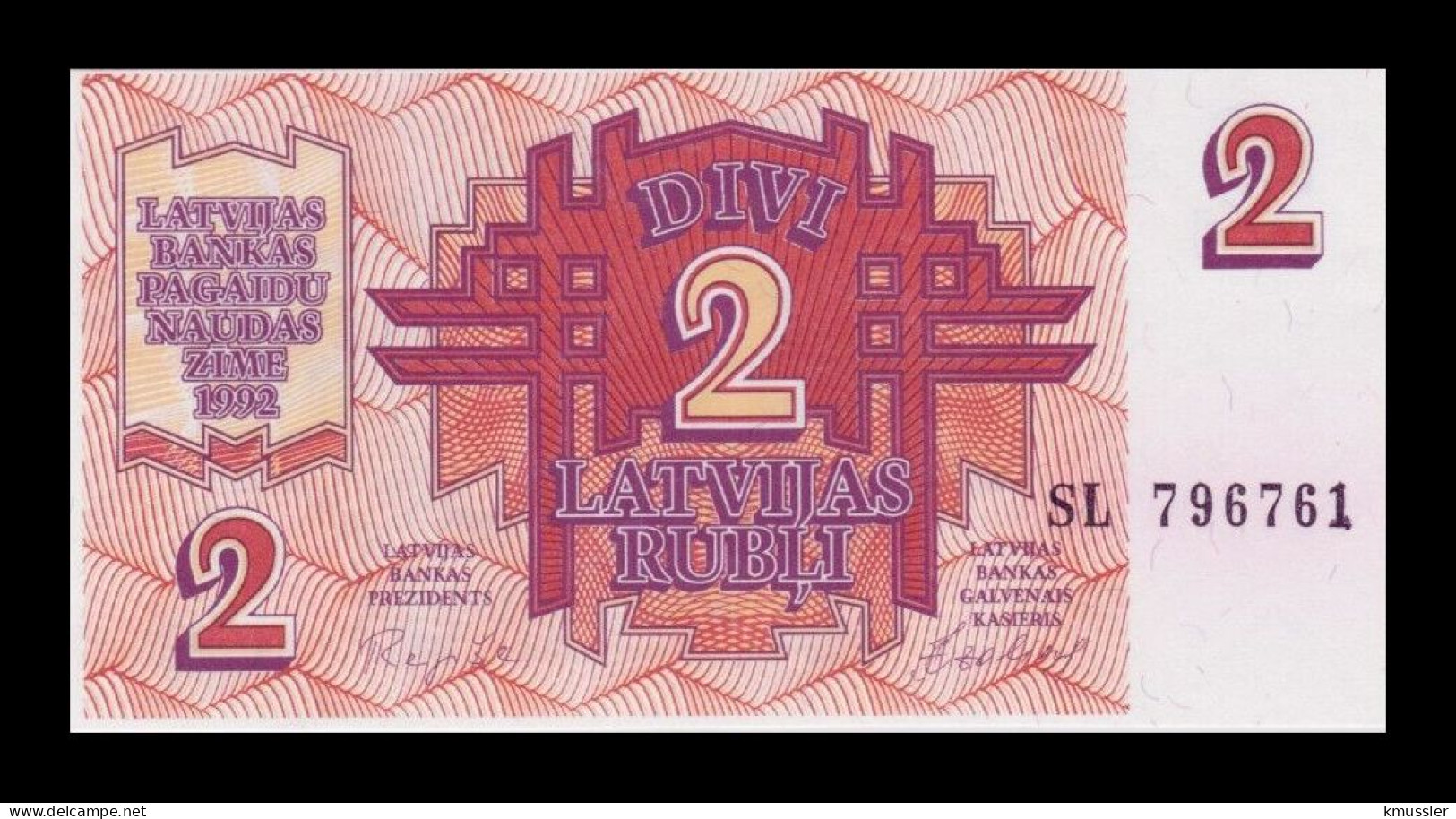 # # # Banknote Lettland (Latvijas) 2 Rubel (Rublis) 1992 UNC # # # - Lettonie