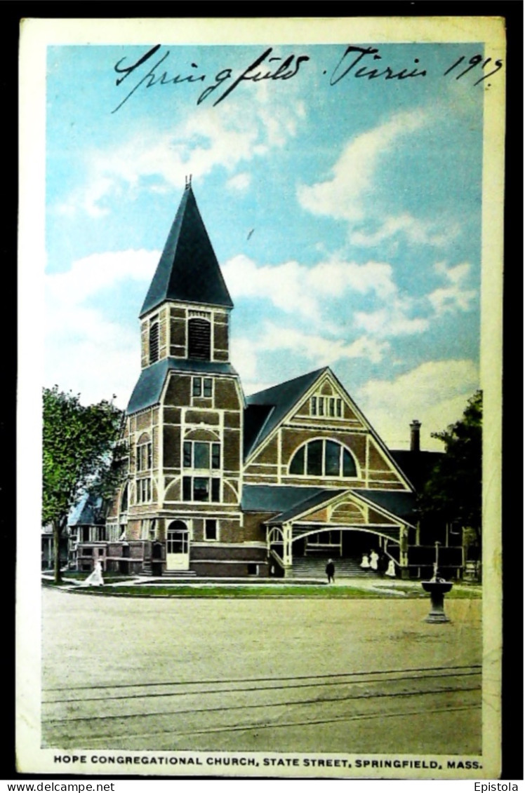 ► Hope Congregational  Church Springfield (Massachusetts)   1920s To France Trace De Pli - Fold Corner - Springfield