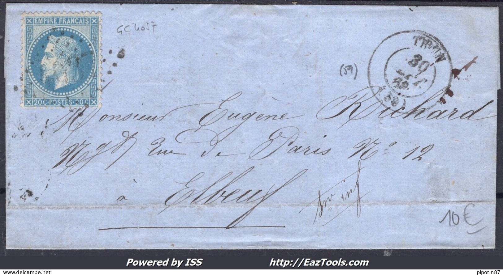 FRANCE N°29B SUR LETTRE GC 4037 TRUN ORNE + CAD DU 30/09/1868 - 1863-1870 Napoléon III Con Laureles