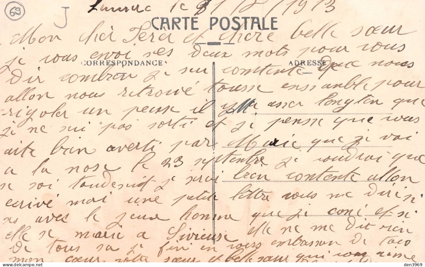 LAMURE-sur-AZERGUES (Rhône) - Grande Rue - Hôtel Chaumont, Hôtel Du Commerce Carton-Deschamps - Ecrit 1913 (2 Scans) - Lamure Sur Azergues