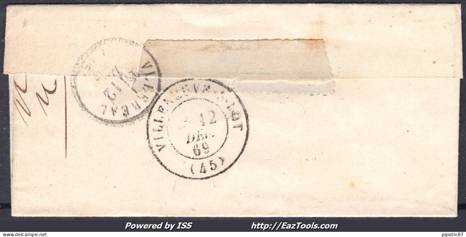 FRANCE N°29B SUR LETTRE GC 4268 VILLERÉAL LOT ET GARONNE + CAD DU 11/12/1869 - 1863-1870 Napoleon III With Laurels