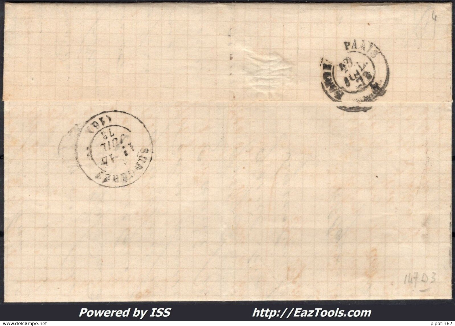 FRANCE N°60A SUR LETTRE GC 4211 VIHIERS MAINE ET LOIRE + CAD DU 13/07/1873 - 1871-1875 Cérès