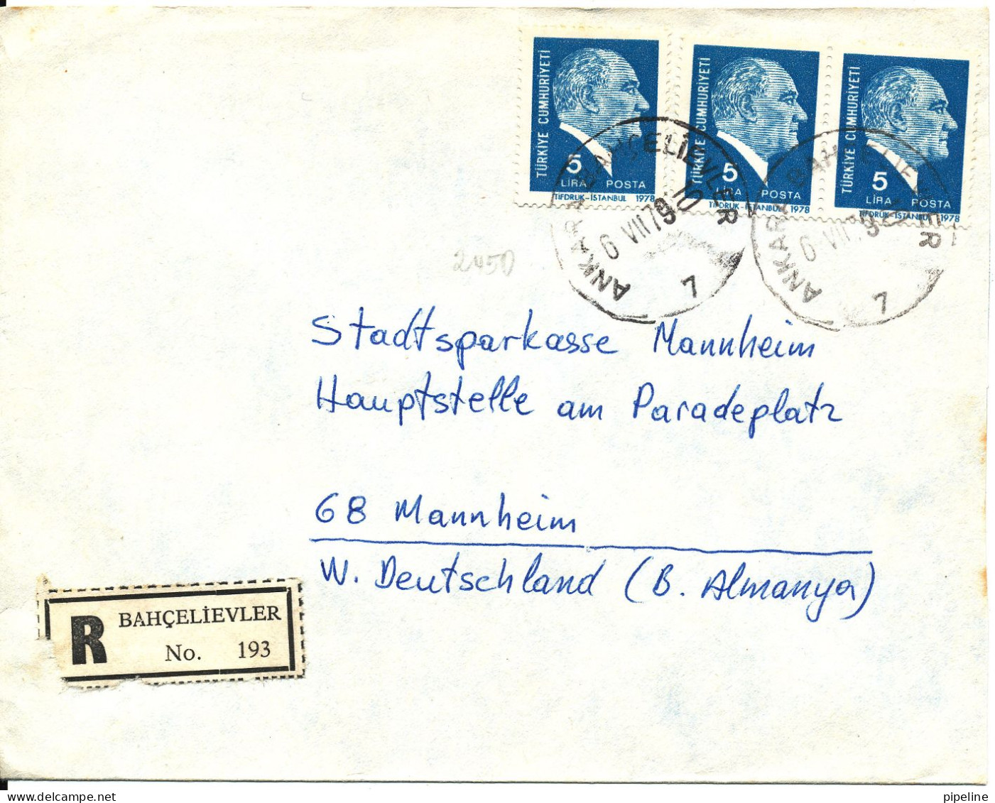 Turkey Registered Cover Sent To Germany Bahcelievler 6-8-1979 - Briefe U. Dokumente