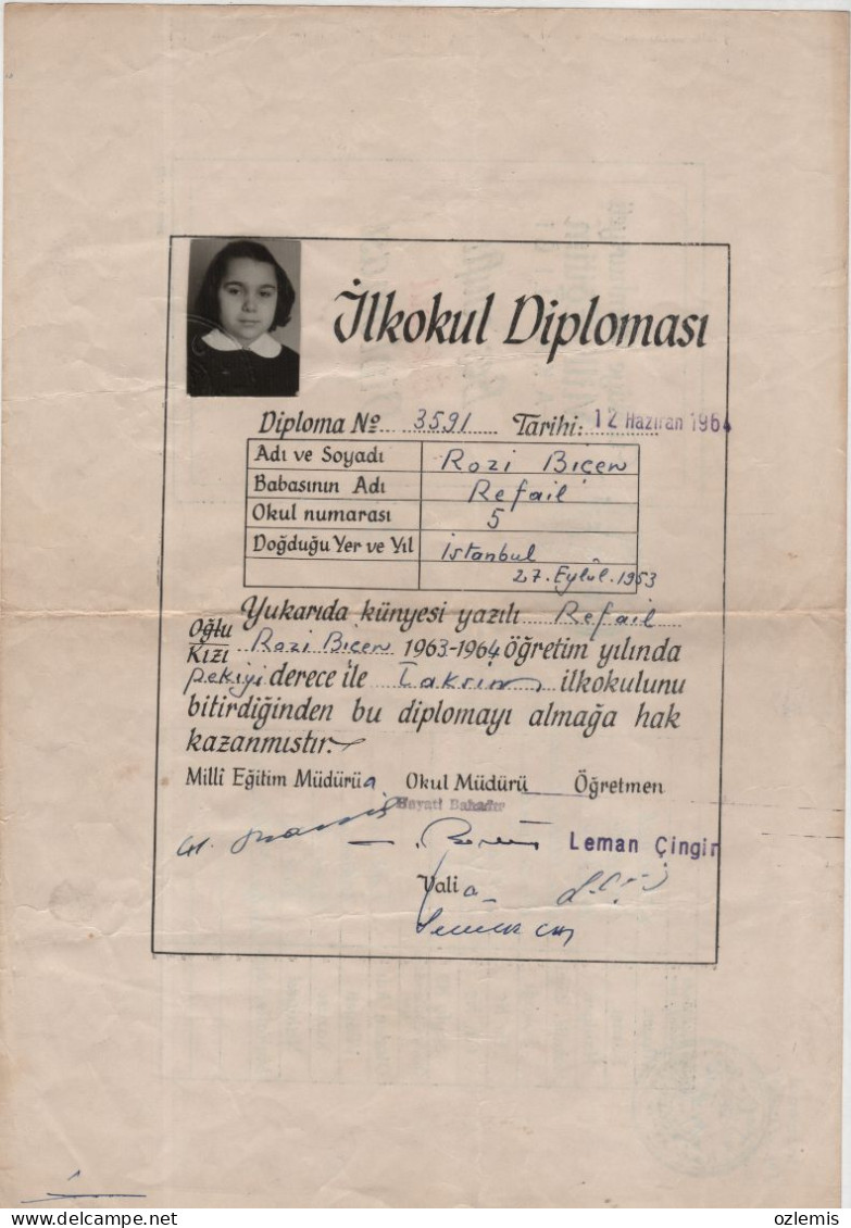 PRIMARY SCHOOL DIPLOMA,JUDAICA, JEWS,JEWISH, GIRL DIPLOMA ,1964 - Diplômes & Bulletins Scolaires