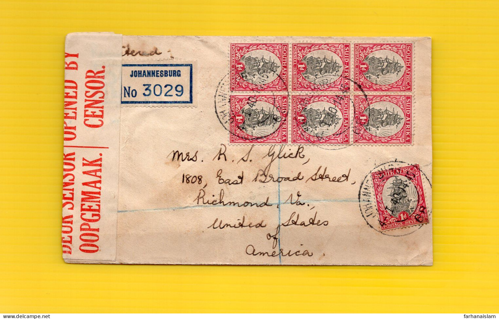 South Africa Suid Afrika Pair 1940 Censor Registered Cover Johannesburg To Virginia USA Via NY Postal History - Luchtpost