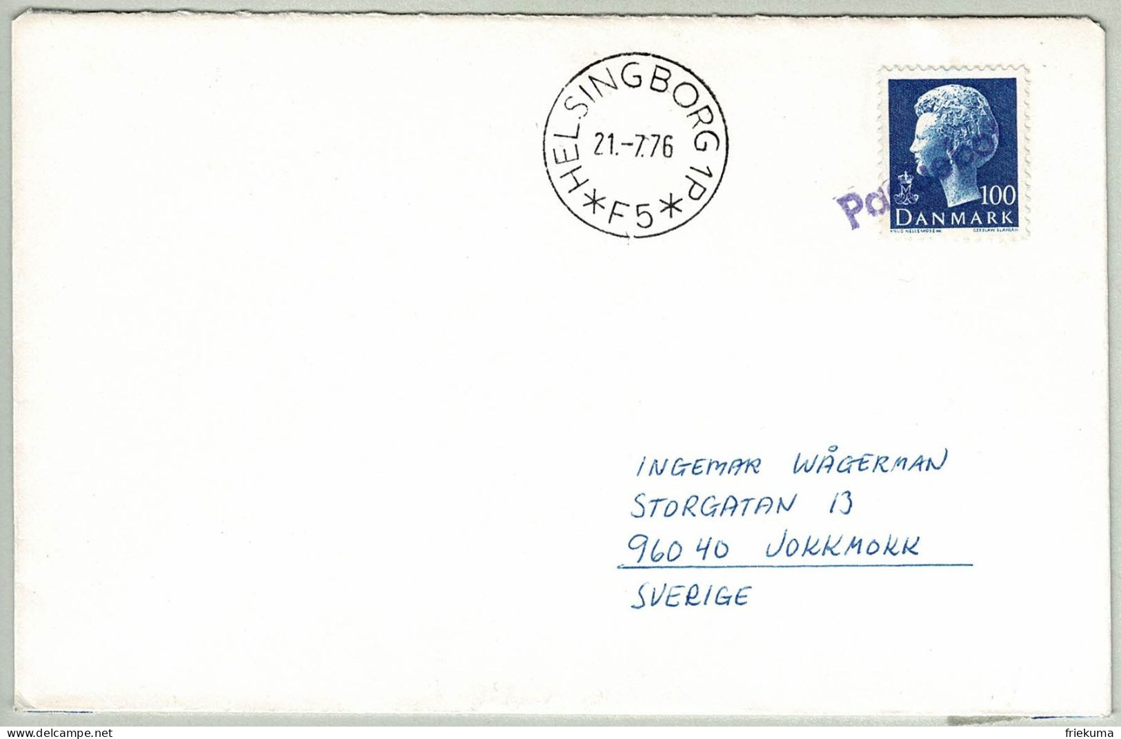 Dänemark / Danmark 1976, Briefausschnitt Paquebot Helsingborg - Jokkmokk - Briefe U. Dokumente