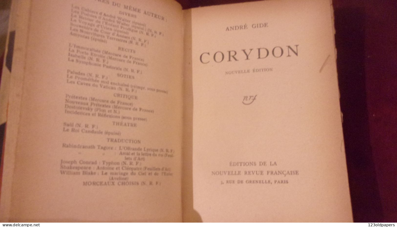 Corydon, GIDE (André), Edité Par P., NRF 1924,  BELLE RELIURE GAY INTEREST - 1901-1940