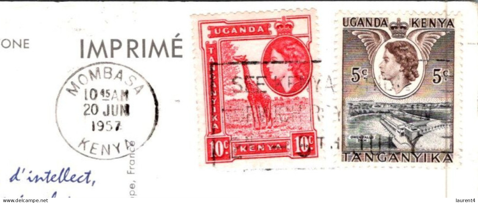 4-11-2023 (1 V 21) Kenya - Posted From Monbasa To France 1952 - Rhinoceros - Neushoorn