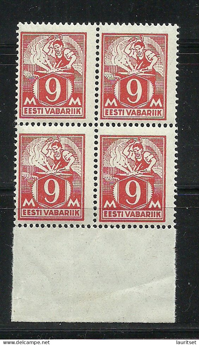 Estland Estonia 1923 Michel 38 A As 4-block MNH - Estonie