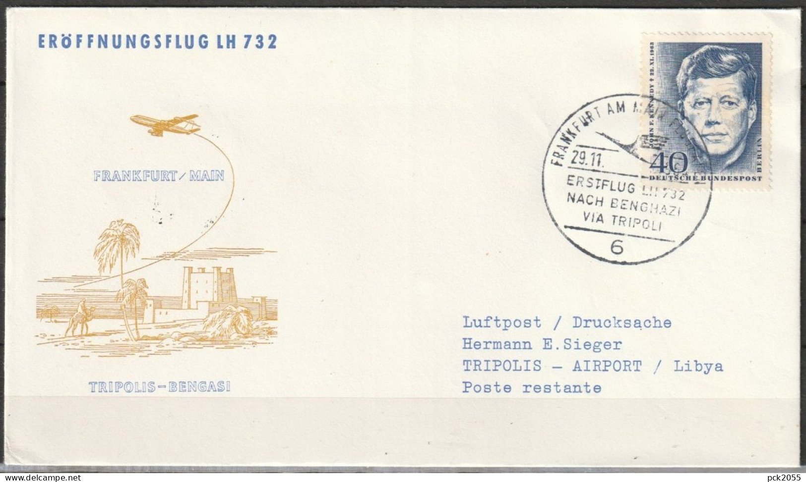 BRD Flugpost /Erstflug Boeing 727  LH 732 Frankfurt - Tripolis  29.11.1964 Ankunftstempel 29.11.64 (FP 263 ) - Premiers Vols