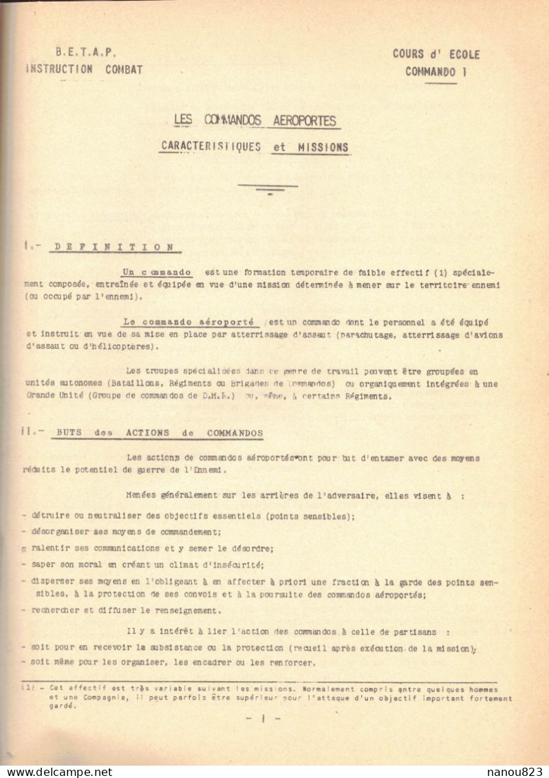 PAVE DE 260 PAGES MILITARIA COURS INSTRUCTION COMBAT OBJECTIFS MISSIONS ATTAQUES POINTS GARDES COMMANDOS AEROPORTES - Other & Unclassified