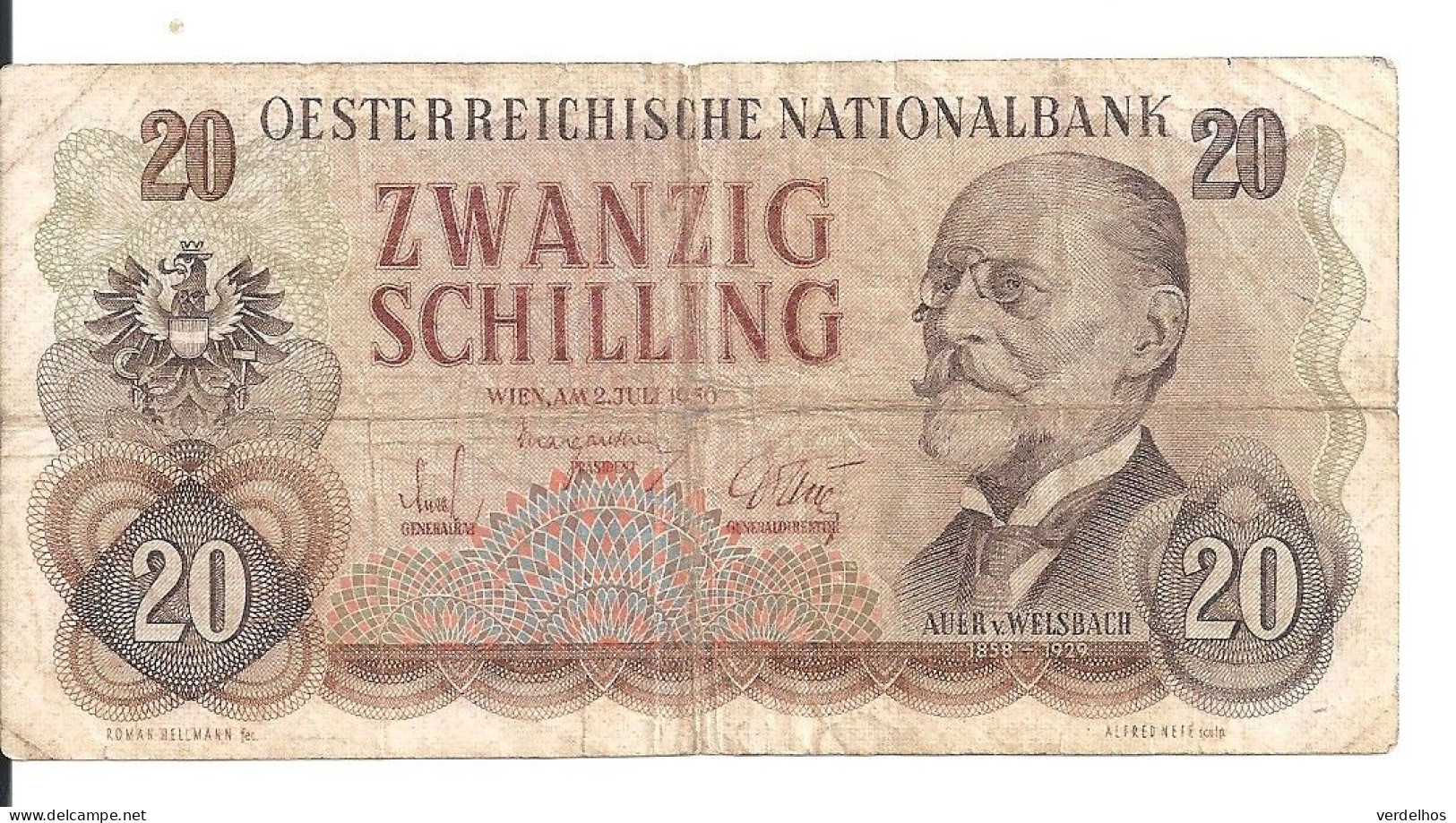 AUTRICHE 20 SCHILLING 1956 VG+ P 136 - Oesterreich