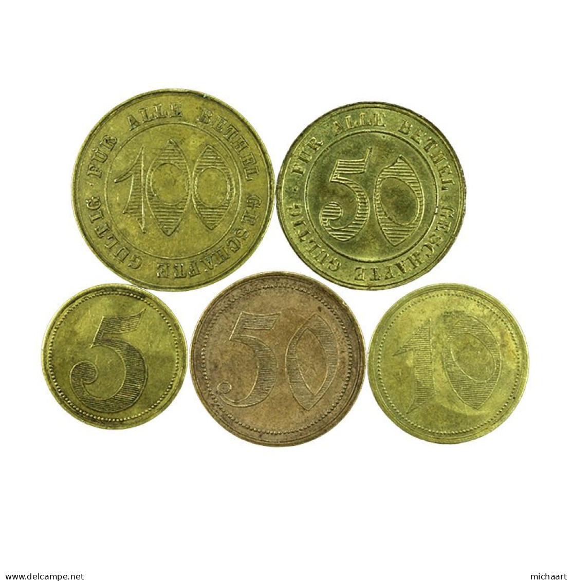 Token Bielefeld Bethel Shops Lot Of 5 Germany 5 10 50 100 Pfennig 03755 - Notgeld