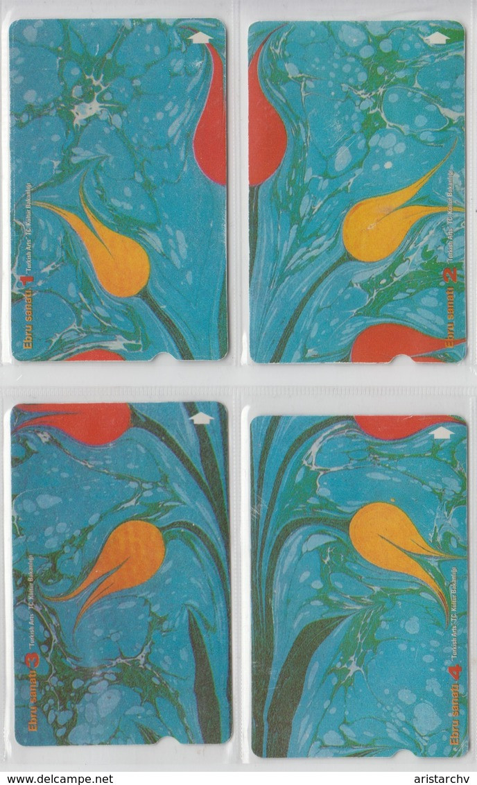 TURKEY 2002 TURKISH ARTS KULTUR BAKANLIGI FLOWER TULIP PUZZLE SET OF 4 PHONE CARDS - Puzzles