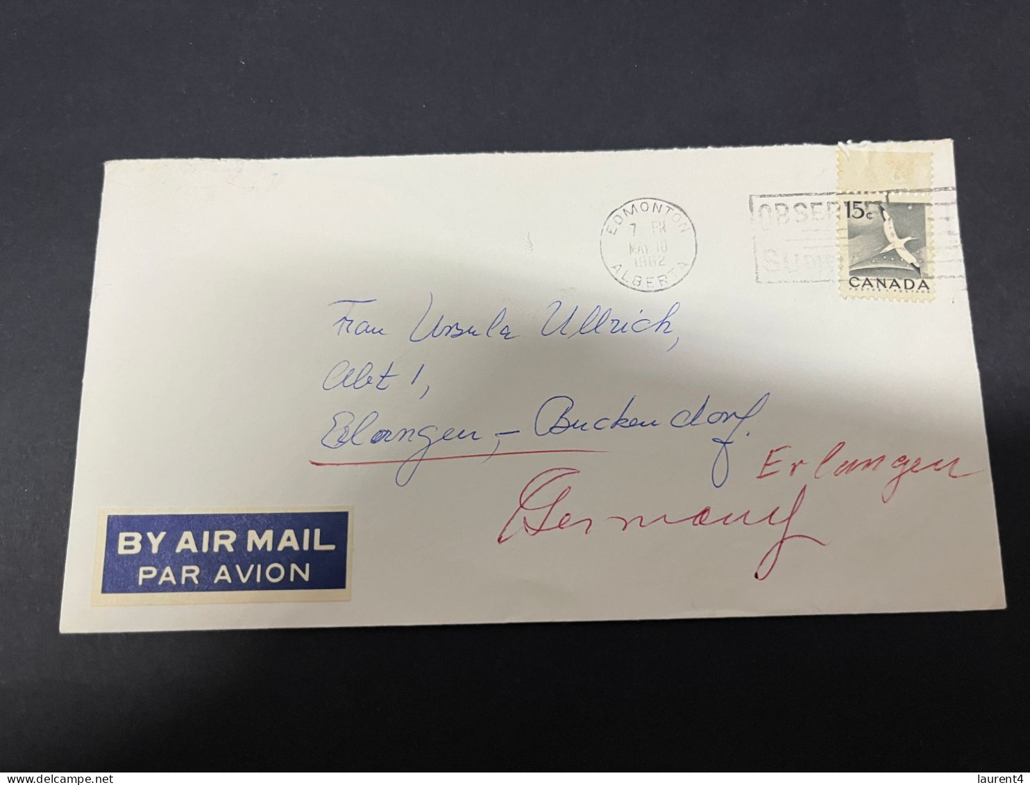 5-11-2023 (1 V 24) Canada Cover Posted To Germany (1962) 1 Cover + 1 Aerograme - Brieven En Documenten