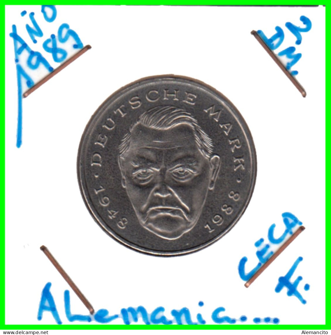 ALEMANIA ( GERMANY )  MONEDA DE 2.00 DM AÑO 1989 CECA - F - DE  LUDWIG ERHARD - CONMEMORATIVAS  .- NÍQUEL REVESTIDO DE C - 2 Marchi