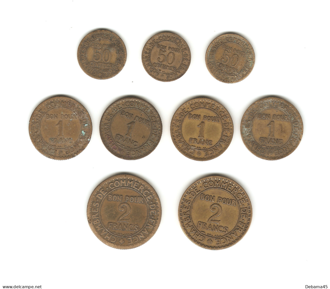 135/ France : Chambre De Commerce : 9 Pièces : 50 Cts, 1 Et 2 Francs (dont 2 Francs 1926 Un Peu Plus Rare) - Autres & Non Classés