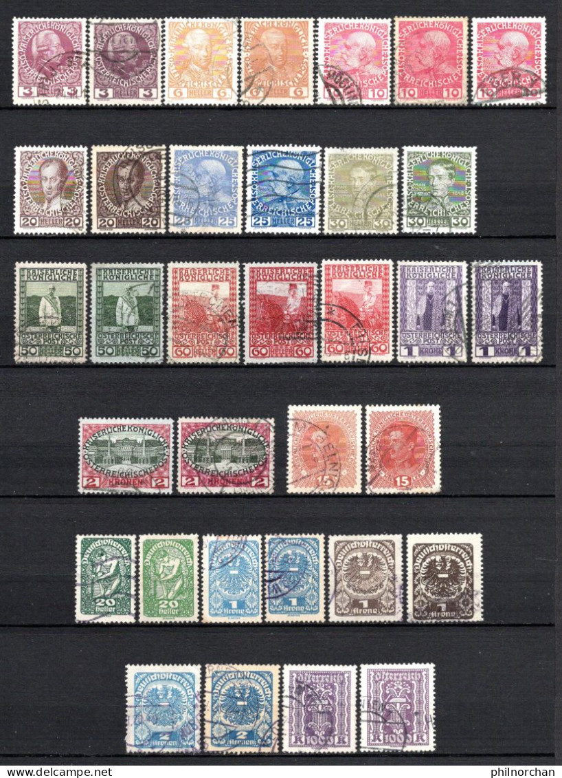 Autriche 1918 à 1924 34 Timbres Oblitérés à Variété De Couleurs 3 €  (cote ?  34 Valeurs) - Variétés & Curiosités