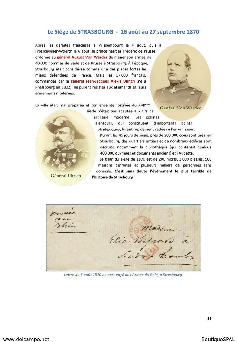 La Guerre De 1870-1871 En Alsace-Lorraine à Travers L'histoire Postale - SPAL édition 2020 - Elsass-Lothringen 1870-1871 - Correomilitar E Historia Postal