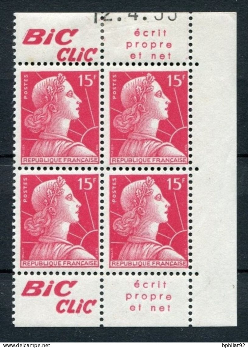 !!! 15 F MARIANNE DE MULLER BLOC DE 4 AVEC PUBS BIC CLIC ET COIN DATE NEUF * - Unused Stamps