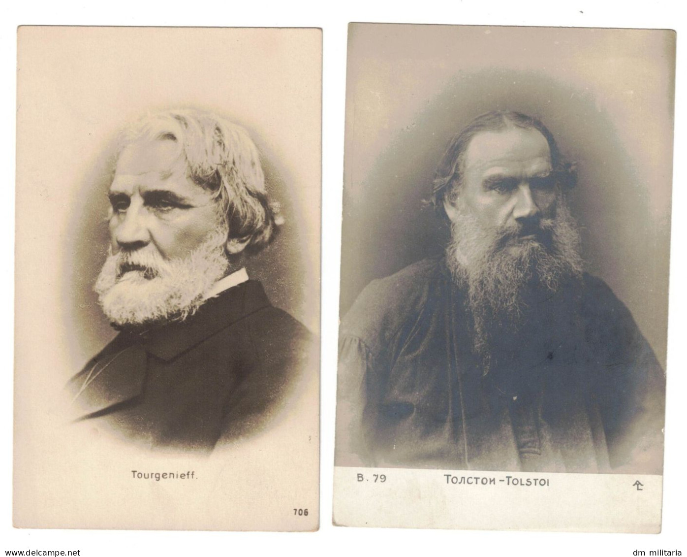 LOT 2 CARTES PHOTO : TOLSTOÏ - Толсто́й - TOURGENIEFF - Иван Сергеевич Тургенев - RUSSIE - Ecrivains