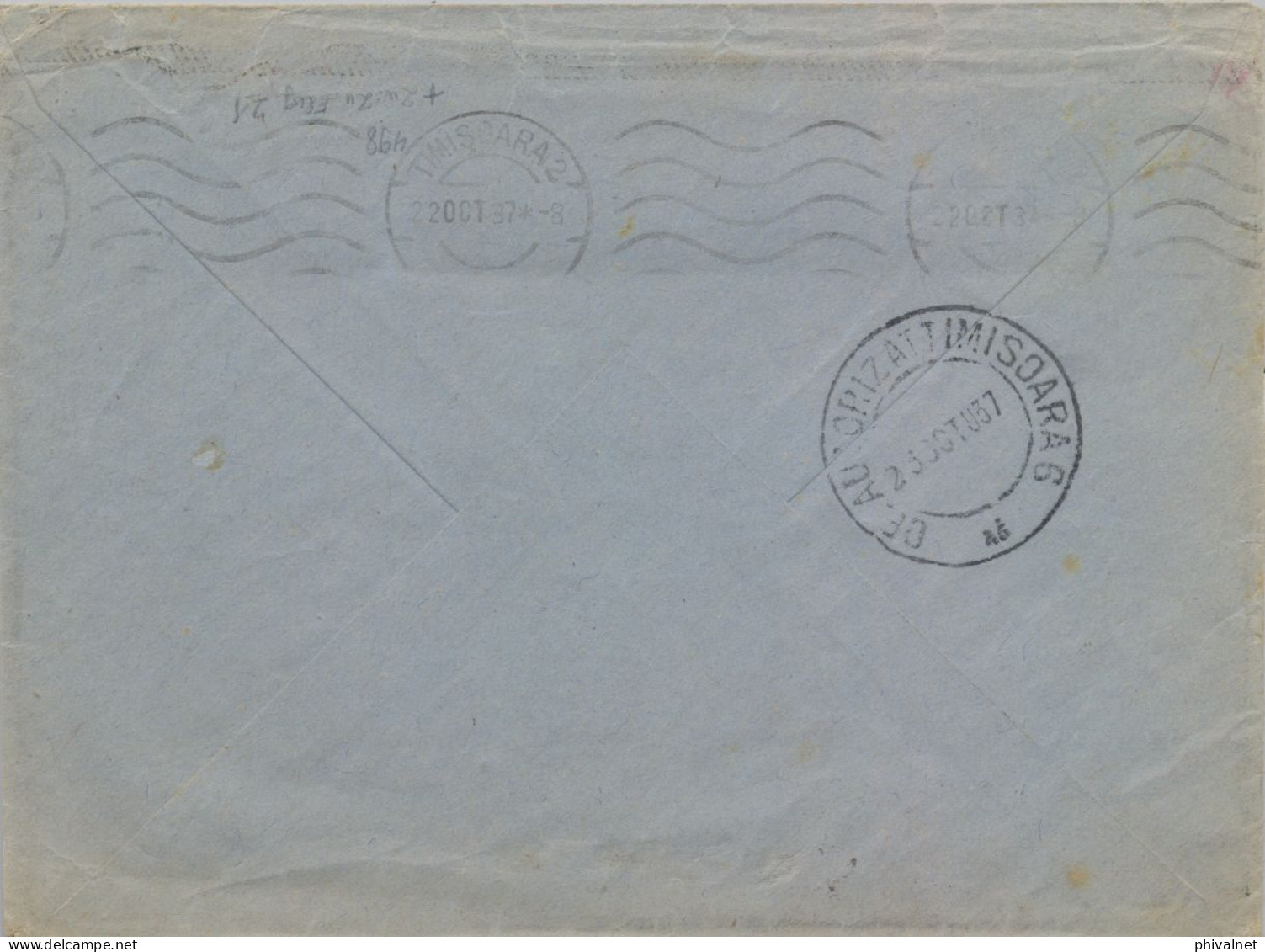 1937 RUMANIA / ROMANIA , SOBRE CIRCULADO , CRAIOVA - TIMISOARA , LLEGADA " OF. AUTORIZAT TIMISOARA " - Cartas & Documentos